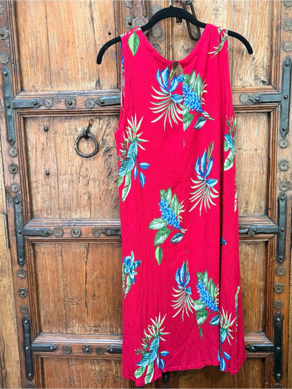 Hibiscus Collection Hawaii Tropical Rayon Dress Red Blue Floral One Size OS - Picture 6 of 7